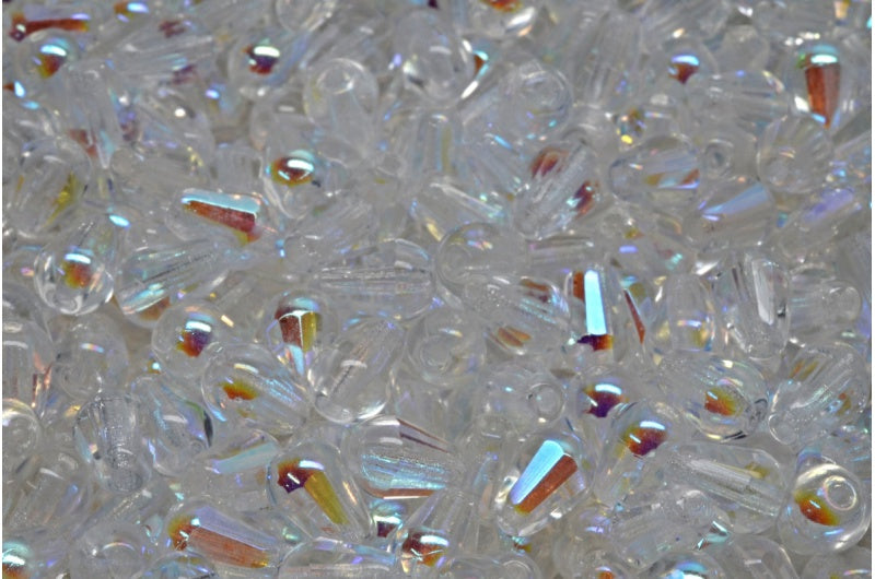 Fire Polish Faceted Teardrop Beads, Crystal Ab (00030-28701), Glass, Czech Republic