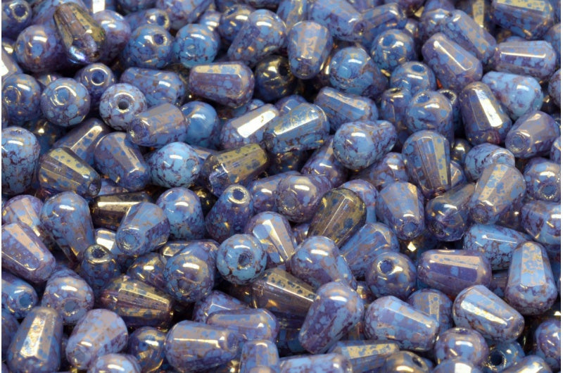 Fire Polish Faceted Teardrop Beads, Opal Aqua Terracotta Violet (61010-15496), Glass, Czech Republic