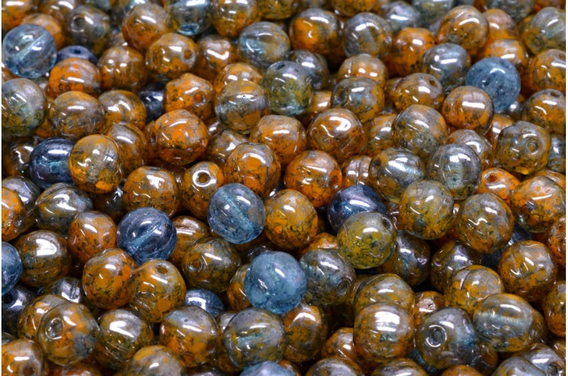 メロンビーズ、オレンジテラコッタブルー（R0912-15464）、ガラス、チェコ共和国