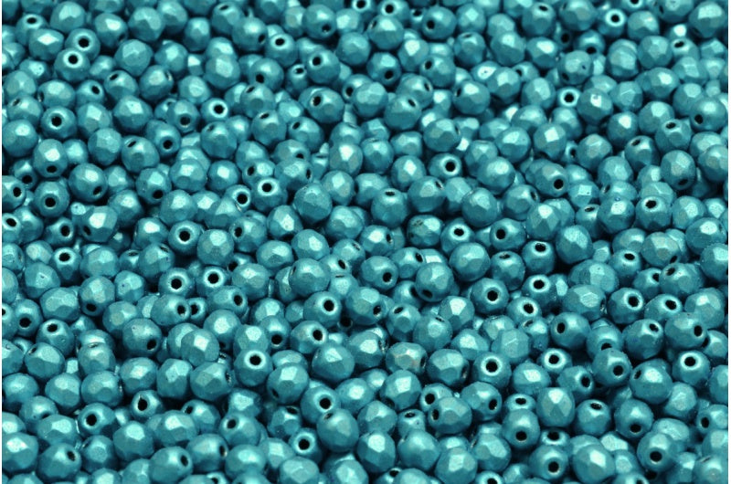 ファセット加工ラウンドビーズ、ブラックメタラストターコイズ（23980-24206）、ボヘミアクリスタルガラス、チェコ共和国