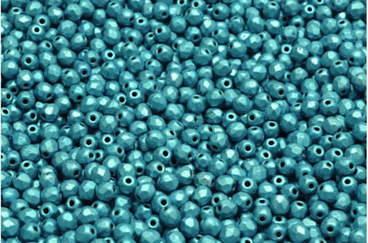 ファセット加工ラウンドビーズ、ブラックメタラストターコイズ（23980-24206）、ボヘミアクリスタルガラス、チェコ共和国