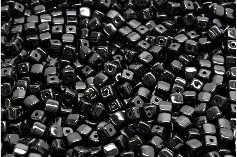 Cube Beads, Black (23980), Glass, Czech Republic