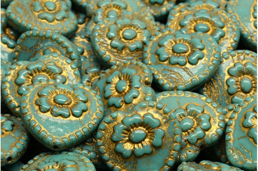 玫瑰心形串珠，绿宝石金色内衬 (63140-54302)，玻璃，捷克共和国