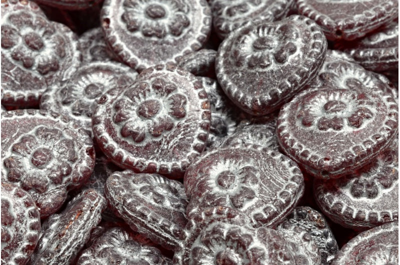 Herzperlen mit Rose, Rubinrot, mit Silber gefüttert (90080-54301), Glas, Tschechische Republik