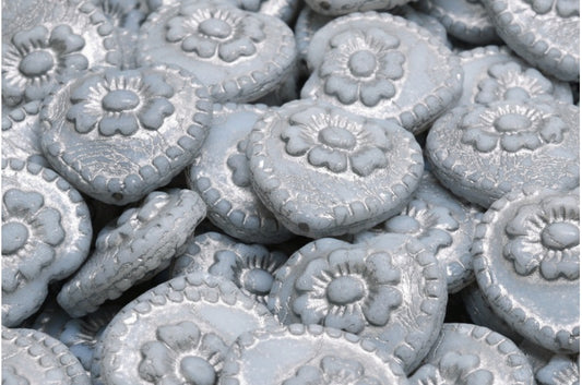 ローズ付きハートビーズ、ホワイトオパールシルバーライン（02020-54301）、ガラス、チェコ共和国