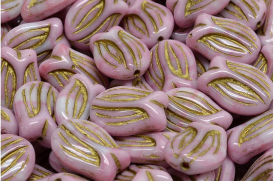 Tulip Beads, Pink Gold Lined (07724-54302), Glass, Czech Republic