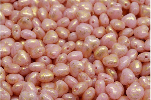 ハートビーズ、オパールピンクゴールドスプラッシュ（71400-94401）、ガラス、チェコ共和国