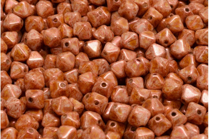 Bicone Beads, White Copper Luster Spotted (02010-65324), Glass, Czech Republic