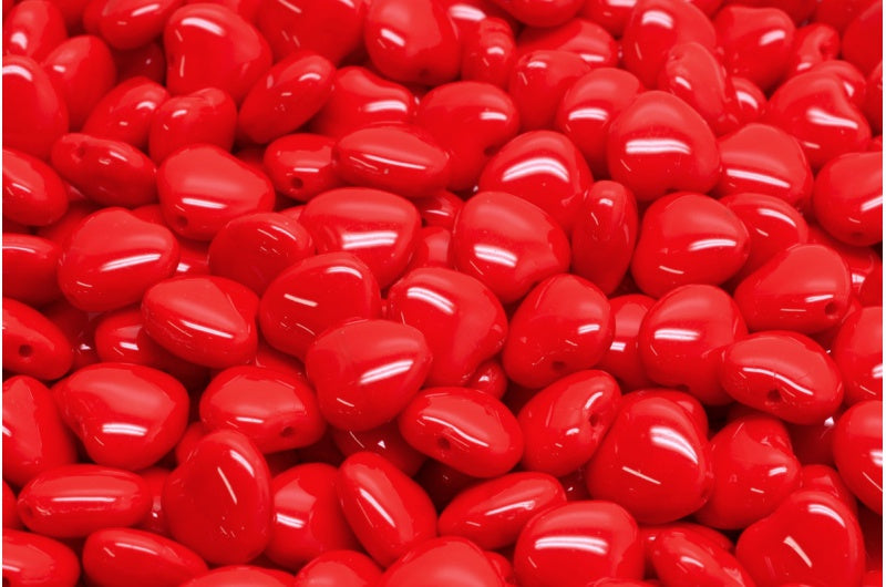 ハートビーズ、不透明レッド（93200）、ガラス、チェコ共和国