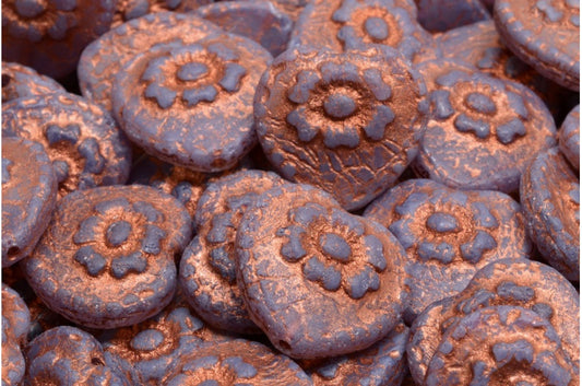 Heart Beads With Rose, 21010 Etched Copper Lined (21010-ETCH-54319), Glass, Czech Republic