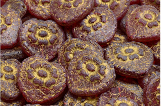 Herzperlen mit Rose, Rubinrot, geätzt, goldgefüttert (90080-ETCH-54302), Glas, Tschechische Republik