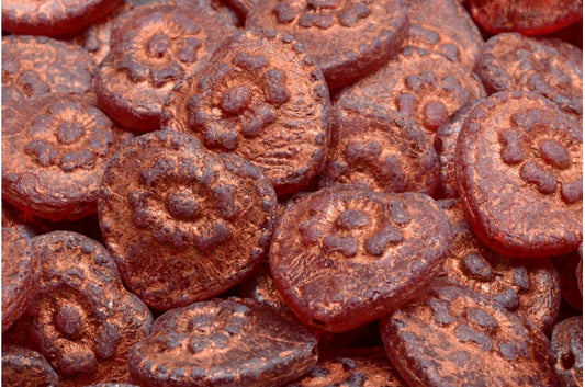 Herzperlen mit Rose, Rubinrot, geätztes Kupfer ausgekleidet (90080-ETCH-54319), Glas, Tschechische Republik