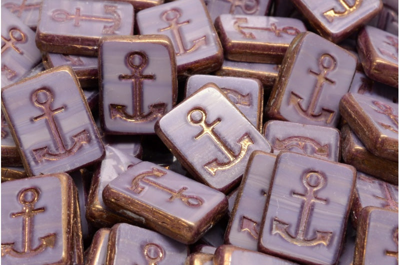 Table Cut Rectangle Beads with Anchor, 24020 Bronze (24020 14415), Glass, Czech Republic