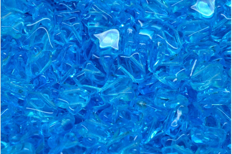 2穴フラットチューリップベルビーズ、透明アクア（60020）、ガラス、チェコ共和国