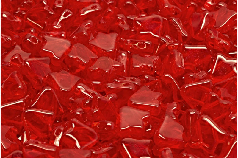 2穴フラットチューリップベルビーズ、ルビーレッド（90080）、ガラス、チェコ共和国