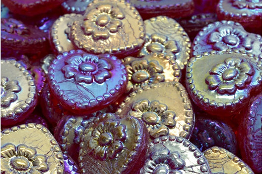 玫瑰心珠，宝石红色 Ab 全（2X 面）(90080-28703)，玻璃，捷克共和国