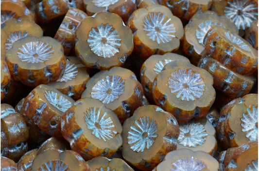 Table Cut Hawaii Flower Beads, Opal Orange Travertin 54308 (11000 86800 54308), Glass, Czech Republic