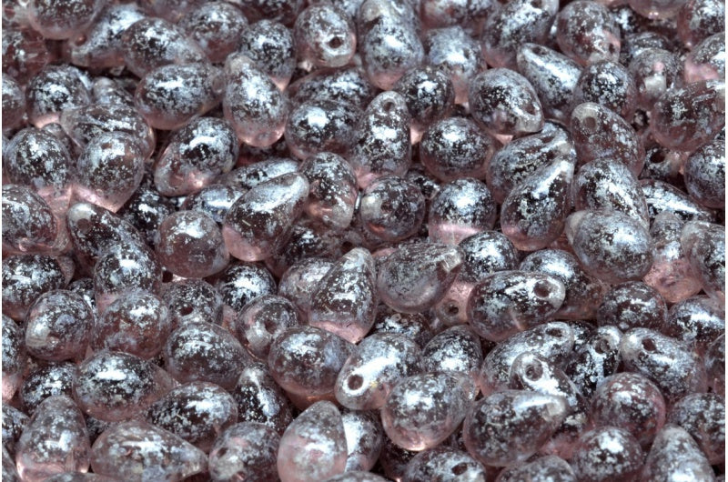 ドロップビーズ、透明ライトアメジストシルバースプラッシュ（20030-94400）、ガラス、チェコ共和国