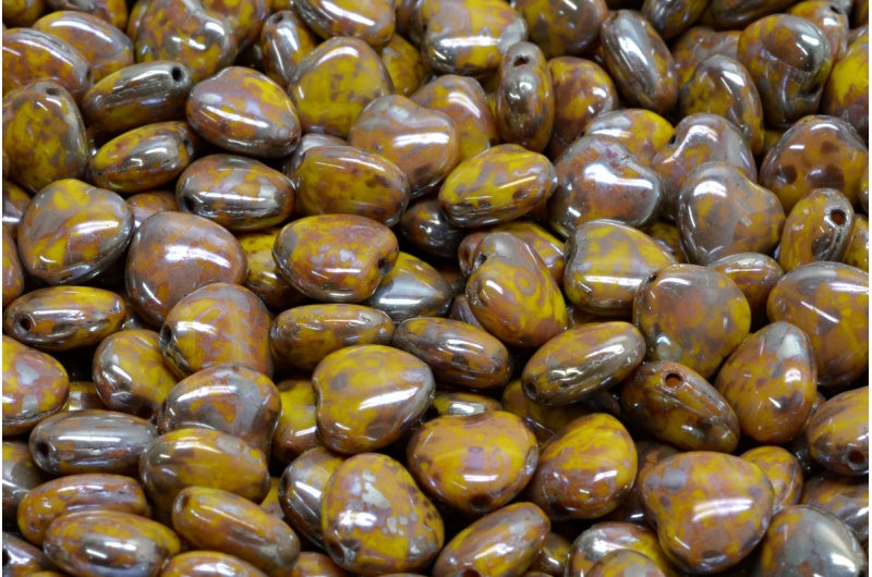 ハートビーズ、イエローピカソ（83120-43400）、ガラス、チェコ共和国