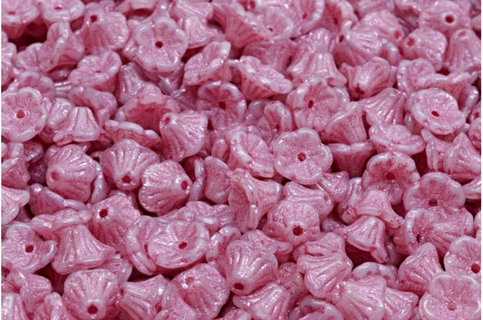 Bell Flower Cup Beads, White Pink Lined (02010-54321), Glass, Czech Republic