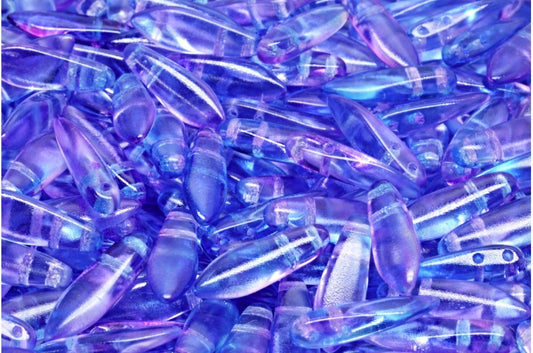 2 孔匕首珠，水晶蓝紫 (00030-48002)，玻璃，捷克共和国