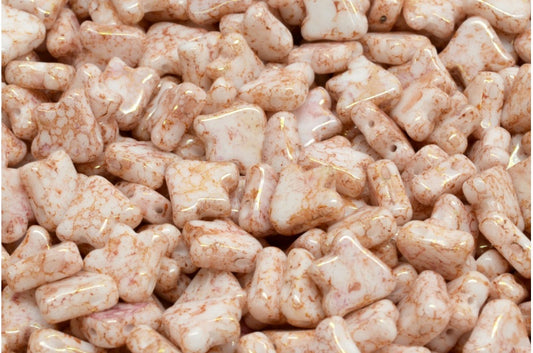 2 孔扁平郁金香钟珠，白色陶土红色 (02010-15495)，玻璃，捷克共和国