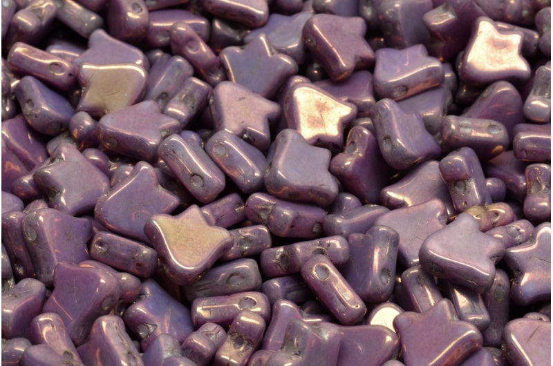 2 孔扁平郁金香钟珠，白色蛋白石紫色 (02020-15726)，玻璃，捷克共和国