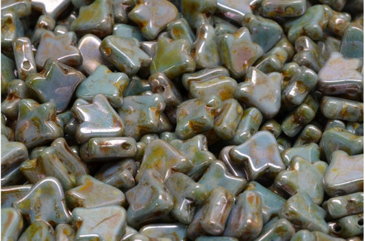 2 孔扁平郁金香钟珠，带光泽蓝色的白色蛋白石染色 (02020-65431)，玻璃，捷克共和国