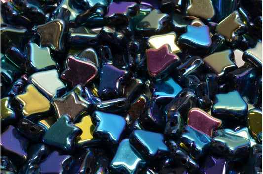 2-Hole Flat Tullip Bell Beads, Black Ab Full (2X Side) (23980-28703), Glass, Czech Republic
