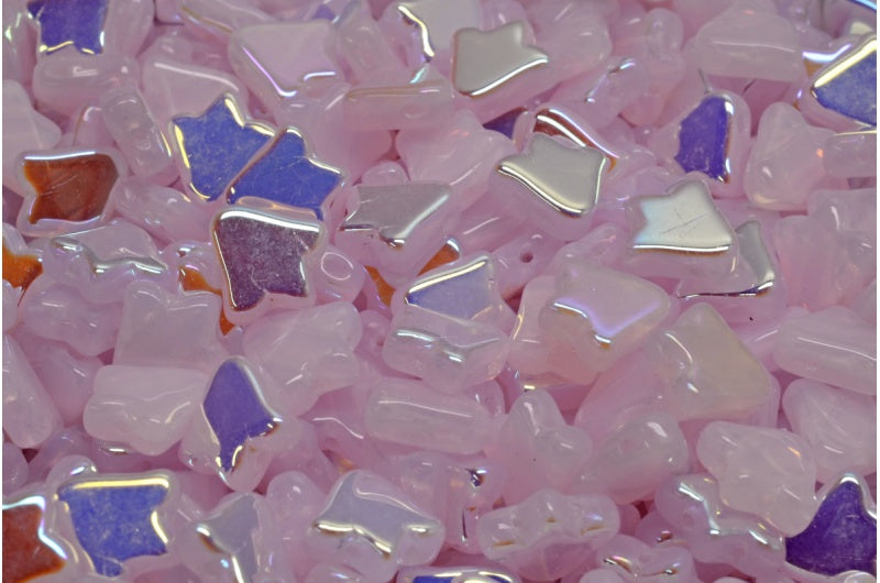 2穴フラットチューリップベルビーズ、オパールピンクAB（71200-28701）、ガラス、チェコ共和国