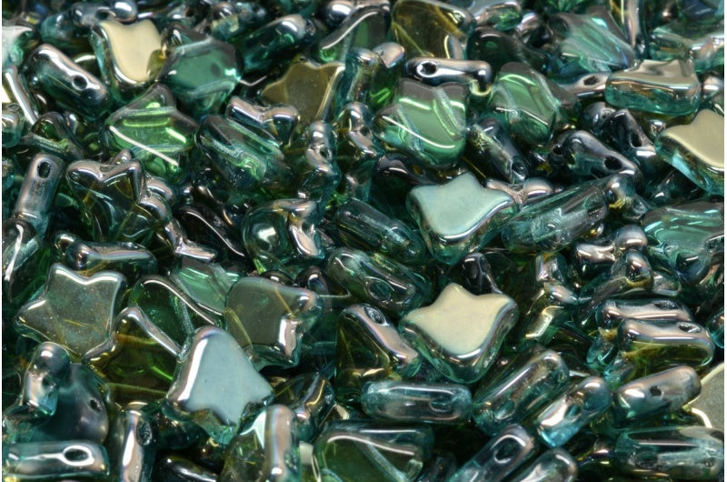 2-Hole Flat Tullip Bell Beads, Transparent Aqua 22501 (60020-22501), Glass, Czech Republic