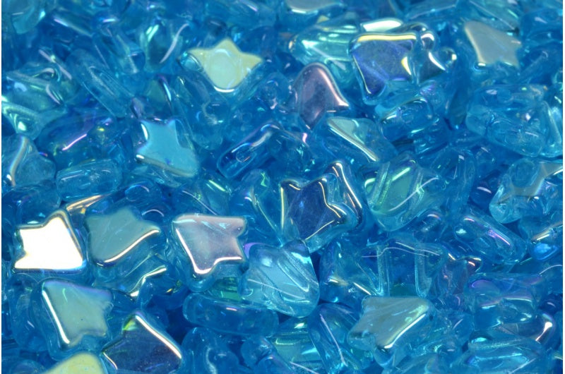 2穴フラットチューリップベルビーズ、透明アクアAB（60020-28701）、ガラス、チェコ共和国