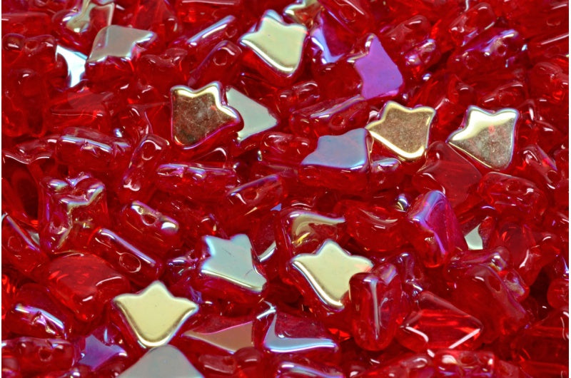 2 孔扁平郁金香钟珠，宝石红 Ab (90080-28701)，玻璃，捷克共和国