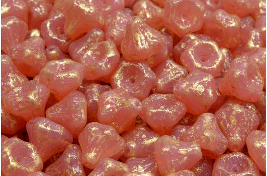 フラワーベルビーズ、オパールピンクゴールドスプラッシュ（71010-94401）、ガラス、チェコ共和国