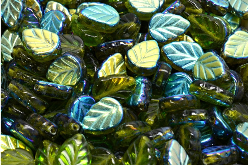 薄荷叶珠，透明绿色 Ab (50230-28701)，玻璃，捷克共和国