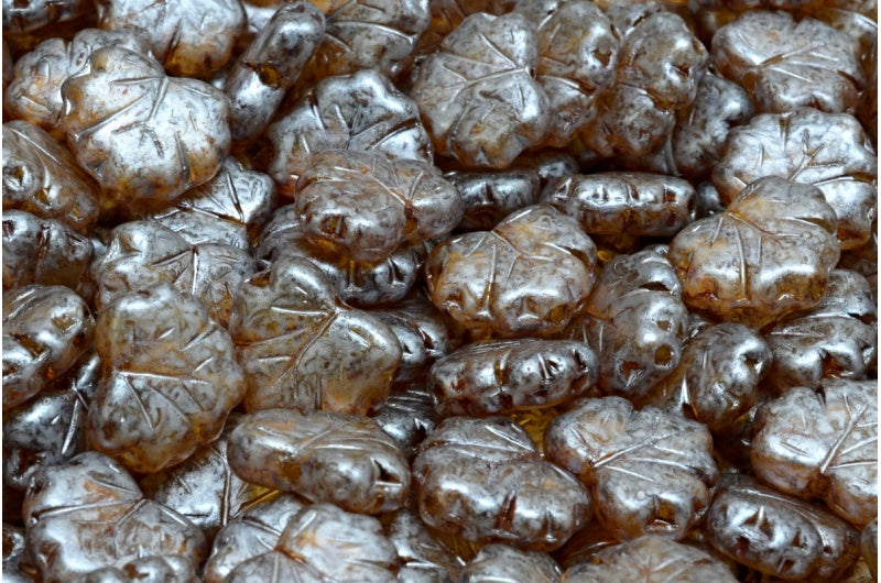 メープルリーフビーズ、クリスタルマットクリームラスタースポット（00030-84100-65321）、ガラス、チェコ共和国