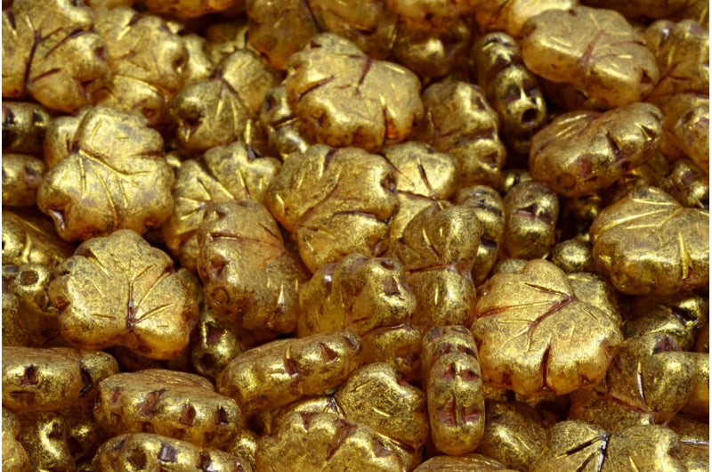 メープルリーフビーズ、クリスタルマットゴールドラスタースポット（00030-84100-65322）、ガラス、チェコ共和国