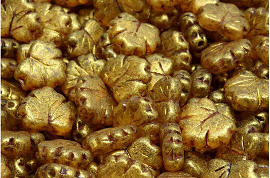 メープルリーフビーズ、クリスタルマットゴールドラスタースポット（00030-84100-65322）、ガラス、チェコ共和国
