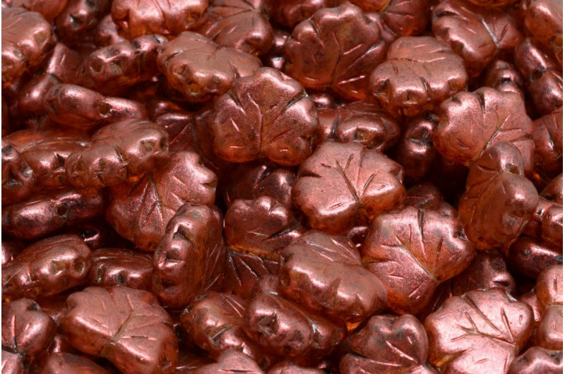 メープルリーフビーズ、クリスタルマット銅光沢スポット（00030-84100-65324）、ガラス、チェコ共和国