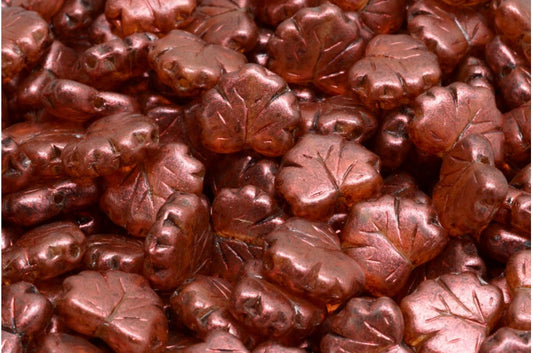 メープルリーフビーズ、クリスタルマット銅光沢スポット（00030-84100-65324）、ガラス、チェコ共和国