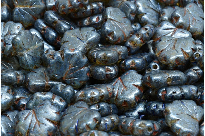 メープルリーフビーズ、クリスタルマットグリーンラスタースポット（00030-84100-65325）、ガラス、チェコ共和国