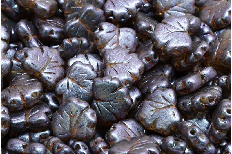 メープルリーフビーズ、クリスタルマットパープルブラウンラスタースポット（00030-84100-65329）、ガラス、チェコ共和国