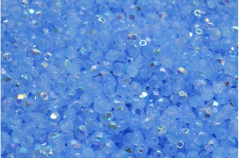 ファセット加工ラウンドビーズ、オパールブルーAB（31010-28701）、ボヘミアクリスタルガラス、チェコ共和国