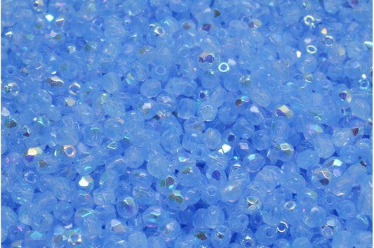 ファセット加工ラウンドビーズ、オパールブルーAB（31010-28701）、ボヘミアクリスタルガラス、チェコ共和国