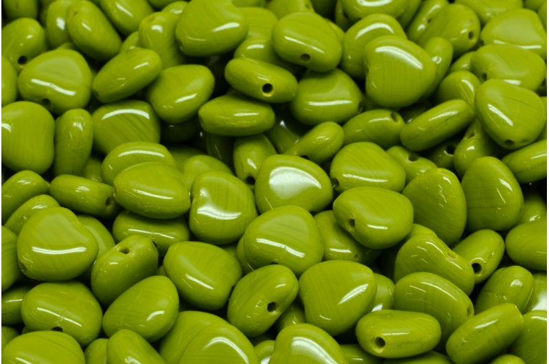 ハートビーズ、グリーン（53420）、ガラス、チェコ共和国