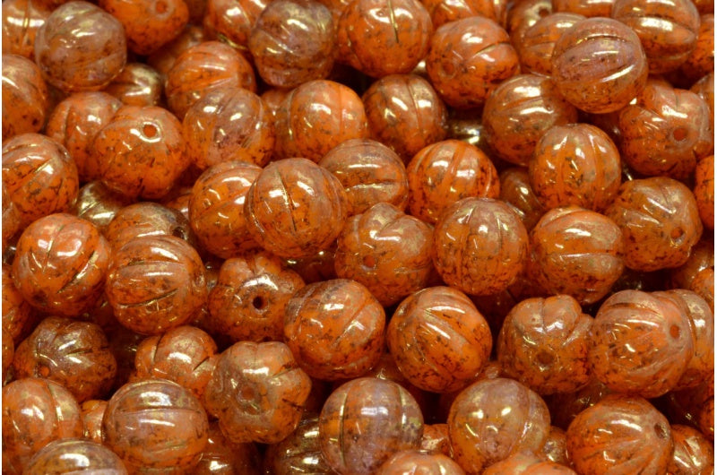 Melon Beads, Orange Terracotta Violet (R0912-15496), Glass, Czech Republic