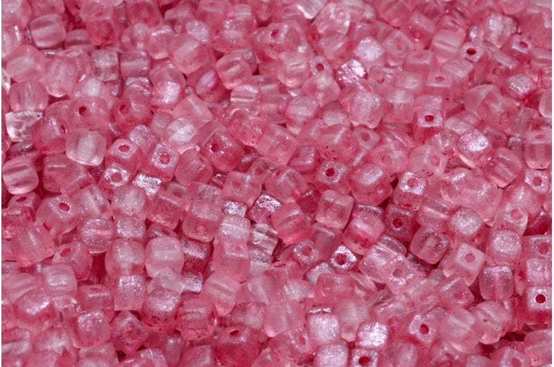 Cube Beads, Crystal Etched Pink Lined (00030-ETCH-54321), Glass, Czech Republic