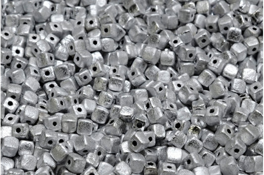 Cube Beads, Crystal Etched Silver (00030-ETCH-27000), Glass, Czech Republic