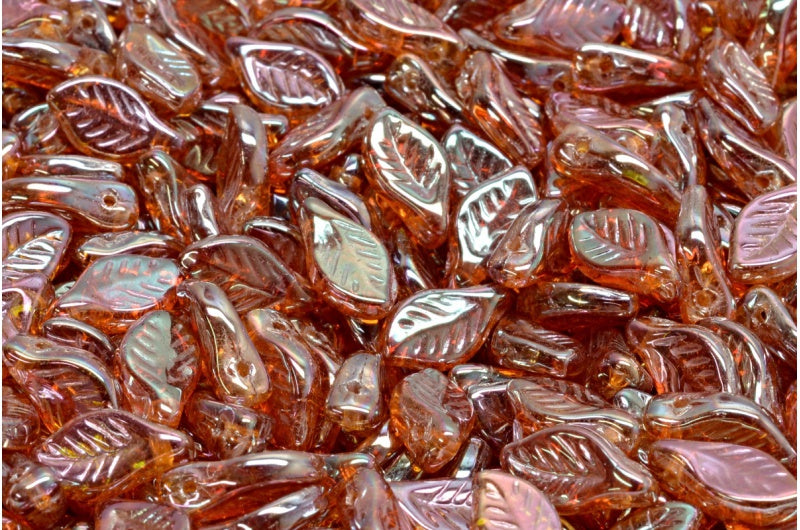 Bay Leaf Beads, Crystal Jet Black Full Apricot (00030-29123), Glass, Czech Republic