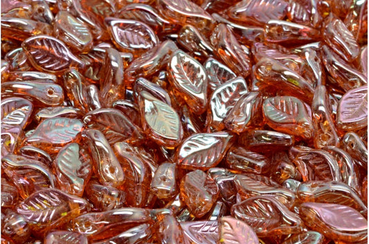 Lorbeerblattperlen, Crystal Jet Black Full Apricot (00030-29123), Glas, Tschechische Republik